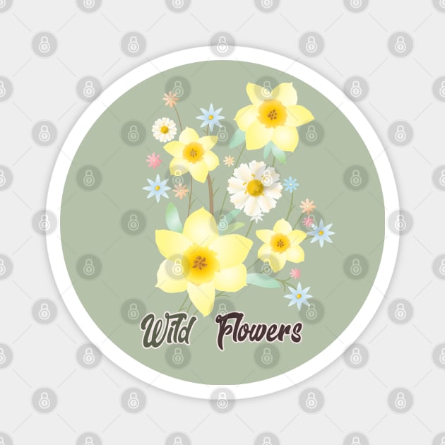 Wildflowers Watercolor Painting Pattern Beautiful Gifts, Daffodil Yellow Flowers, Floral Modern Design Spring Time Birthday, Funny Summer Anniversary, Holiday Presents for girl, for woman, kids Magnet by sofiartmedia